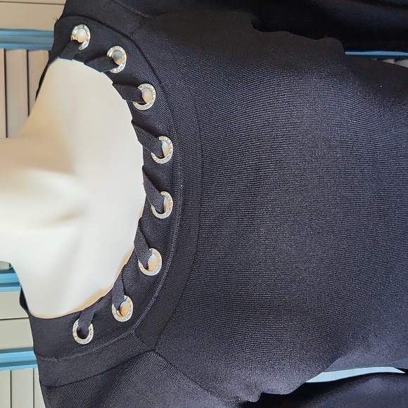 INC International Concepts Black Grommet Neck Top - Picture 3 of 12